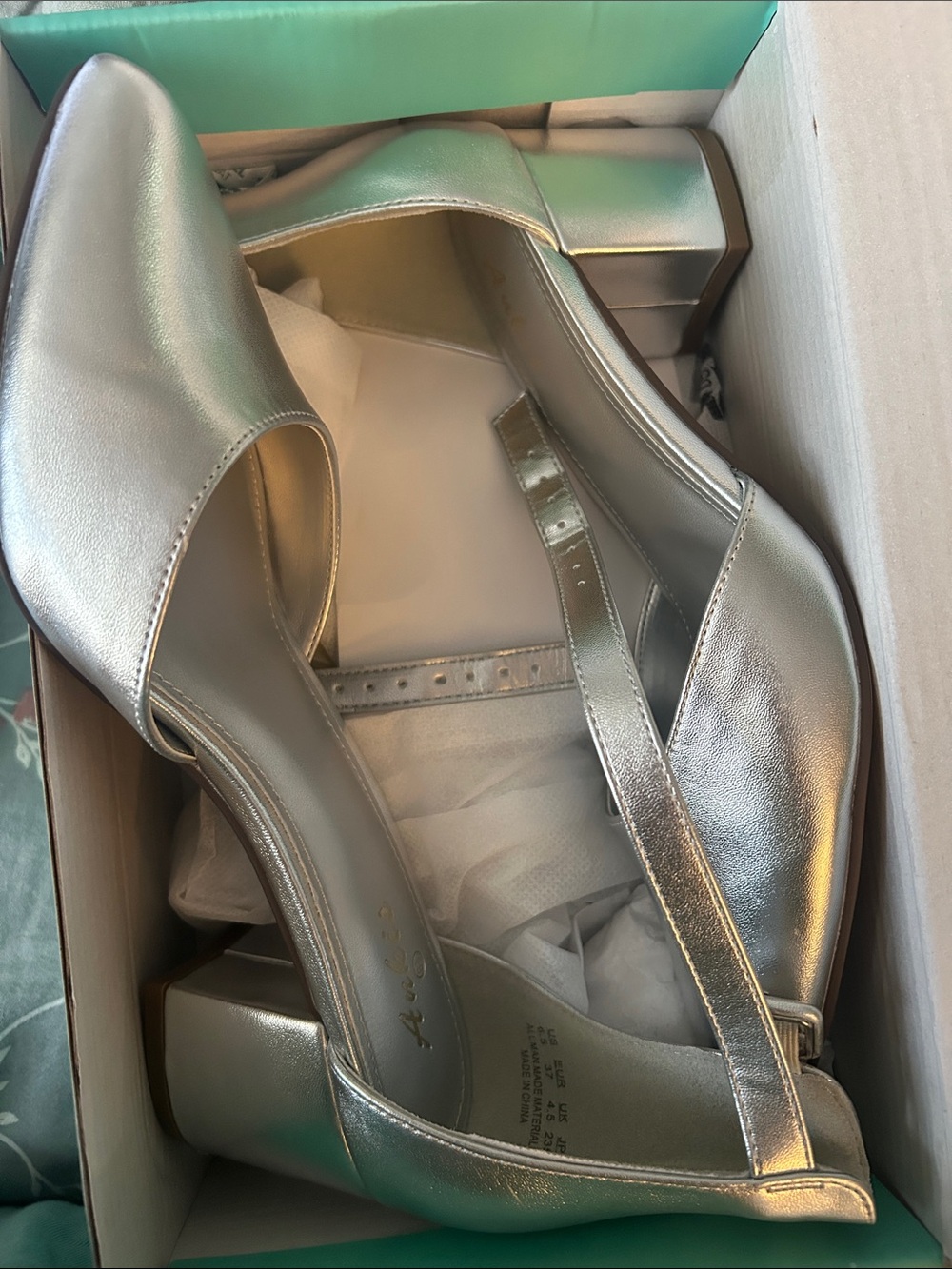Metallic Silver Low Block Heel Sandals